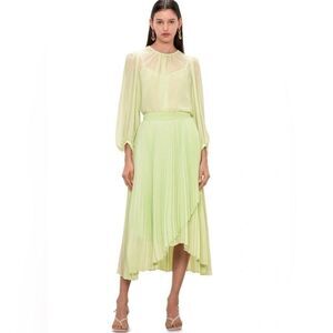 VERONIKA MAINE  Suit Womens  Size 10 lime green Skirt Pleated Top Blouse 3 Piece